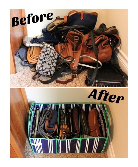 Before and After for purse organization